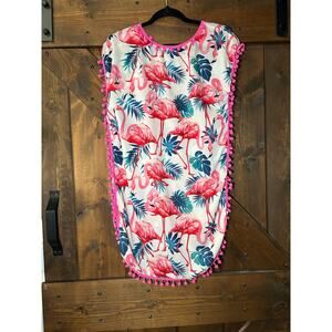 Women’s S/M Chiffon Swimsuit Cover Flamingo with Pompons